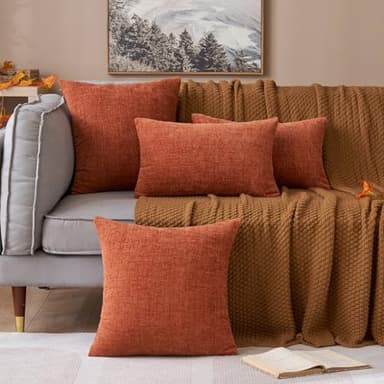 MIULEE Pack of 2 Couch Throw Pillow Covers 18x18 Inch Fall Soft Burnt Orange Chenille Pillow Covers for Sofa Living Room Solid Dyed Pillow Cases - Image 6