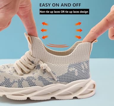 DADAWEN Boys Girls Lightweight Breathable Sneakers Kids Tennis Shoes Athletic Running Shoes for Toddler/Little Kid Beige US Size 8 M Toddler - Image 4