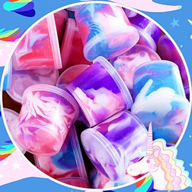 24 Pack Unicorn Galaxy Slime, Party Favor for Kids Girls & Boys, Adults, Non Sticky, Stress & Anxiety Relief, Wet, Super Soft Sludge Toy Easter Basket Filler - Image 2
