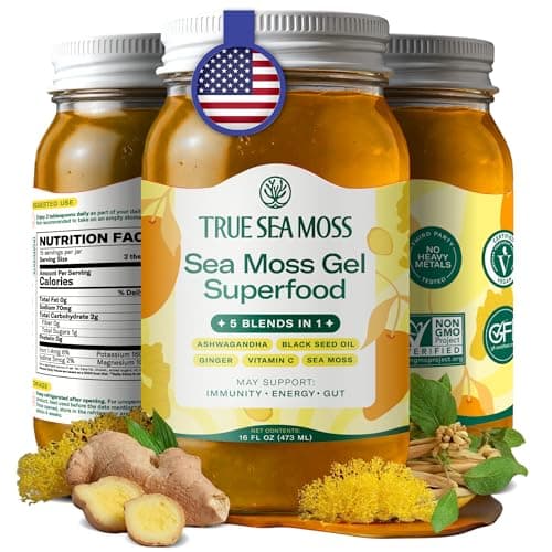 TrueSeaMoss Sea Moss Gel – Made in USA – 5-in-1 Formula – Wildcrafted Seamoss, Ashwagandha & Vegetables – Ashwagandha, Pack of 1 (Labels May Vary) - Image 1