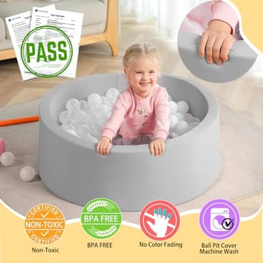 TRENDBOX Foam Ball Pit, 36" x 12" Indoor Outdoor Soft Round Ball Pool Playpen Ideal Gift Toy for Babies Kids and Toddler Children (No Balls) - Light Gray - Image 4