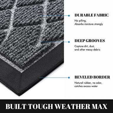 Yimobra Large Door Mat 36x24, All-Season Waterproof Doormat Outdoor Entrance, Heavy Duty Non-Slip Outside Door Mat for Garage Patio Proch Entryway Indoor, Easy Clean, Black Gray - Image 2