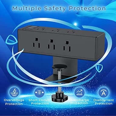 Desk Clamp Power Strip USB-C Port PD 20W Fast Charging Station Edge Mount Power Strip 8 AC Outlets Widely Spaced Outlet Station, 6.6ft Power Cord. (6AC2A1C) - Image 6