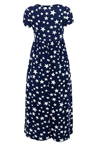 GORLYA Girl's Short Sleeve Floral Print Loose Casual Holiday Long Maxi Dress with Pockets 8 Years (7-8Years/Height:130cm, Navy Star) - Image 3