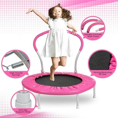 Roinoim 36 Inch Mini Trampoline for Kids with Handle, Indoor Round Toddler Trampoline, Pink - Image 6