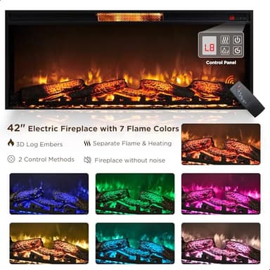 OKD Fireplace TV Stand for 80 Inch TV - Farmhouse Entertainment Center with 42" Electric Fireplace & LED Lights, Wood Media Console with Storage Drawers & Cabinets for Living Room, Antique White - Image 2