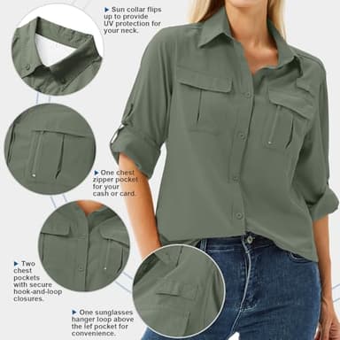 Women's UPF 50+ Long Sleeve UV Sun Protection Shirts, Fishing Hiking Travel Shirt,Breathable and Fast Dry(5071,Mountain Green,M) - Image 3