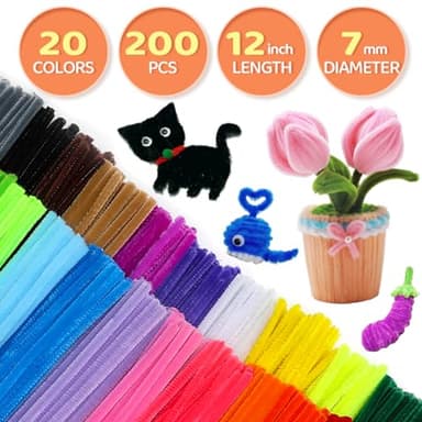 GAGANIU 200pcs Pipe Cleaners, Pipe Cleaners for crafts, Craft Supplies Multicolor Chenille Stems for Art&Craft Christmas DIY projects(12inch*6mm,20colors) - Image 2