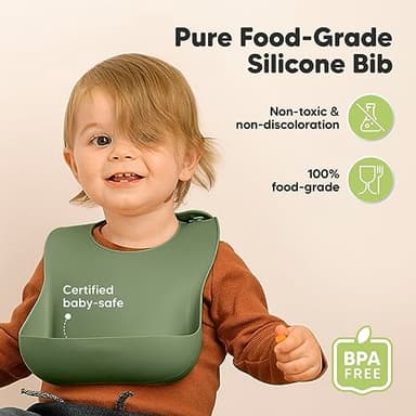 KeaBabies 2-Pack Silicone Baby Bibs for Eating - Sturdy Food-Grade Silicone Bibs for Babies Girl, Boy, Large Food Catcher, Clean & Put On Easily, Waterproof Toddler Feeding Essentials (Slate) - Image 2