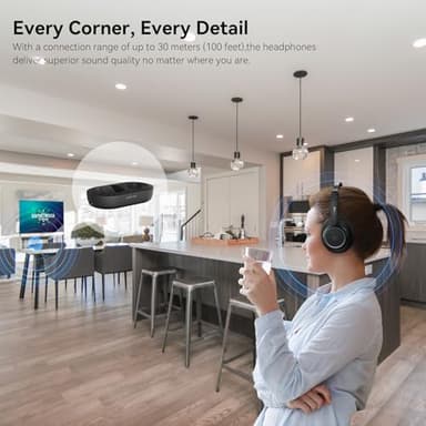 LEVN Wireless Headphones for TV Watching, TV Headphones Wireless for Seniors with Transmitter Charging Base, Hearing-impaired, No Audio Delay Blutooth 5.2, Plug and Play, Gifts for Elderly - Image 5