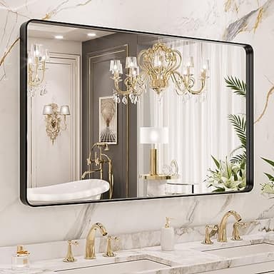 LOAAO 40X36 Inch Black Metal Framed Bathroom Mirror for Wall, Matte Black Bathroom Vanity Mirror Farmhouse, Anti-Rust, Tempered Glass, Hangs Horizontally or Vertically - Image 1
