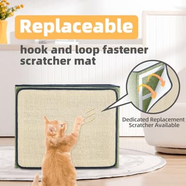 Purr&Knead Cat Bed for Indoor Cats with Large Replaceable Scratch Pad, Cat Cave with Hanging Toy Ball, Foldable Cat Hideaway, Covered Cat Bed Cave for Cat House(Green) - Image 3