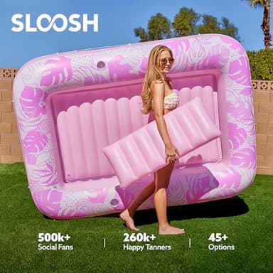 SLOOSH Inflatable Tanning Pool Lounger Float, 85" x 57" Extra Large Pool Floats Adult with Pillow, 4 in 1 Suntan Tub Raft Floatie,Sunbathing Bed Lounge for Water Blow Up Ball Pit, XL-Blushing Pink - Image 6