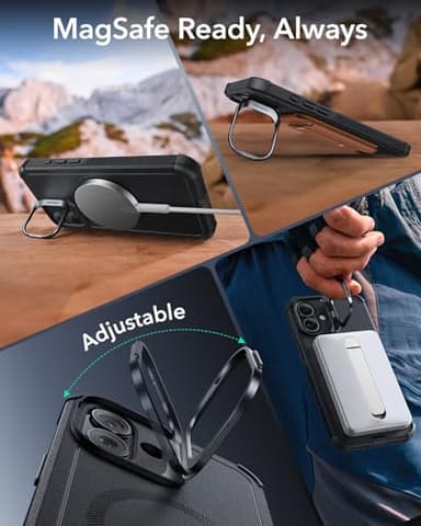 ESR for iPhone 16 Case with Stash Stand, Camera Control, 23FT Military-Grade Shock-Absorbing Drop Protection, Compatible with MagSafe Accessories, Magnetic Cyber Series, Black - Image 7