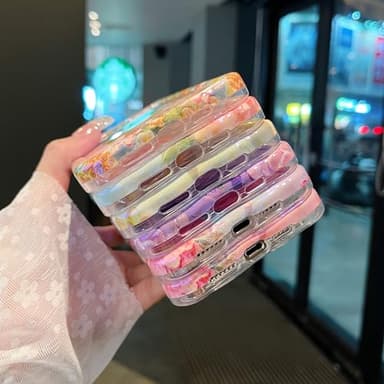 XIZYO Case for iPhone 16 Pro Max, Colorful Retro Oil Painting Flower Cute Floral Aesthetic Curly Wave Frame Laser Glossy Reflective Exquisite Stylish Protective Cover Women Girls-Flower/Purple - Image 6