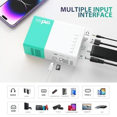 wepvo Projector Mini Portable Outdoor Movie Projectors, LED Pico Video Projector for Home Theater Film Projectors, Compatible with Smartphone/ Tablet/ Laptop/ TV Stick/ PS/ USB - Image 3