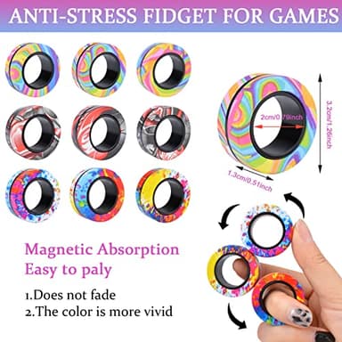 Cevioce 9Pcs Magnetic Rings Fidget Toy Set, ADHD Anxiety Magnetic Fidget Toys Adults Fidget Spinner Rings for Relief, Christmas Stocking Stuffers Gifts for 8+ Year Old Teen Boy Adults - Image 3