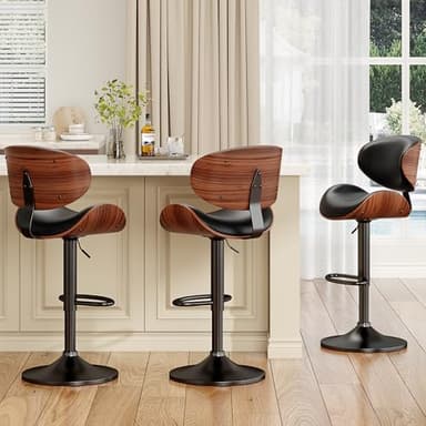 YaFiti Swivel Bar Stools Set of 2 for Kitchen Counter, Adjustable Bentwood Barstools, Modern PU Leather Upholstered Bar Chair with Back and Footrest, for Bar, Kitchen, Dining Room, Black - Image 9