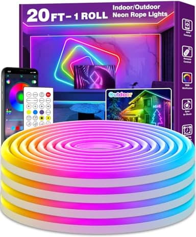 AILBTON 20Ft Neon Rope Lights,Flexible Led Rope Lights Control with App/Remote,Multiple Modes Music Sync Gaming RGB Led Neon Lights for Bedroom Outdoor - Image 1