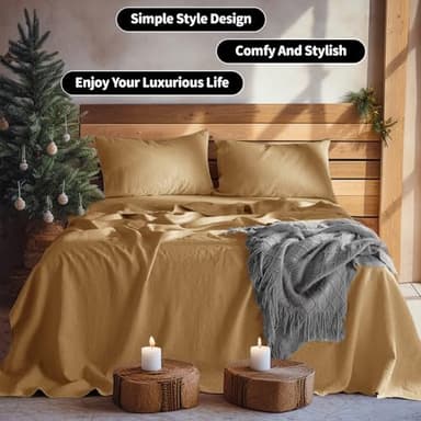 LBRO2M 100% Linen Sheet Set Queen Size,Bed Sheets 4 Piece Sets,Solid Color Natural Flax Bed Sheets Soft Breathable Bedding,16" Deep Pocket,All Season (Queen, Rust) - Image 8