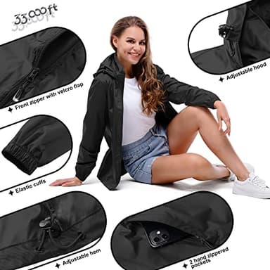 33,000ft Women's Rain Jacket Waterproof Lightweight Packable Raincoat with Hood for Golf Hiking Travel Windbreaker - Image 5