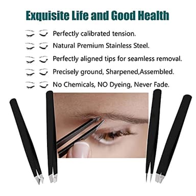 LUDOUPIER [4+1 Pieces] Tweezers Set with Travel Case, Great Precision Upgrade Professional Anti-rust Alloy Tweezers for Women & Men Multi-purpose as Eyebrows Facial Hair Ingrown Hair Removal - Image 2