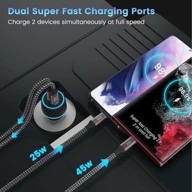 45W USB-C Charger, 2-Pack 45 Watt Samsung Super Fast Charger Type C PPS Wall/Car Charger for Samsung Galaxy S24 Ultra/S24+/S23 Ultra/S23+/S23/S22 Ultra/Note 10+, Galaxy Tab S9 with 2X 6.6ft Cable - Image 3
