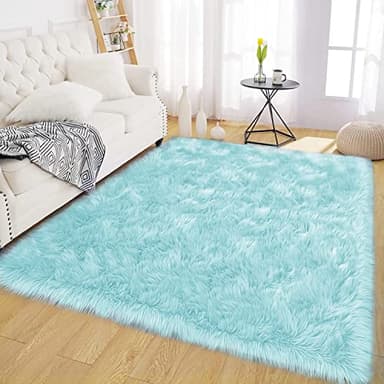 Latepis Light Blue Area Rug 6x9 Faux Fur Teal Rugs for Living Room Washable Shag Fluffy Rugs for Bedroom Dorm Fuzzy Soft Rug Home Decor Rectangle - Image 7