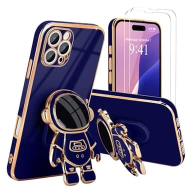 Pepmune for iPhone 16 Pro Max Case, Cute 3D Astronaut Stand with [2 Screen Protector] [Camera Protection] Kickstand Shockproof Silicone Soft Cover for Apple iPhone 16 Pro Max Phone Case, Royal Blue - Image 1