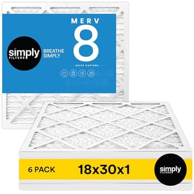 Simply 18x30x1 Air Filter, Merv 8, MPR 600, 6 Pack, For Home AC Furnace & HVAC (Actual Size: 17.75"x29.75"x0.75") DUST, Pet, & Allergy Control - Image 1
