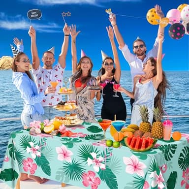 Luau Party Decorations - Plastic Tablecloth for Tropical Party Decorations | Hawaiian Themed Palm Leaves Summer Beach Favors Supplies,2 Pack - Image 5