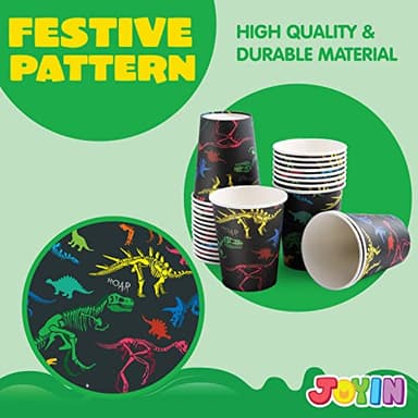 JOYIN 145 Piece Dinosaur Birthday Party Supplies with Trex Banner, 24 Serves dinosaur Disposable Tableware Set with Plates, Cups, Napkins, and Cutlery Sets for Dinosaur Themes Party Kids Years - Image 6
