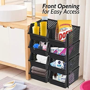 TidyFriend Stackable Storage Bins for Pantry Organizers and Storage 4 Pack, Pantry Storage for Food, Kitchen and Home Organization (Black - Image 6
