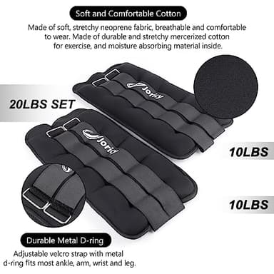Ankle Weight, Wrist Leg Arm Weights for Women Men Children with Adjustable Straps, A Pair of 20LBS(10 LB Each Weight) Strength Training Weighted for Walking Yoga Jogging Running Dance, Black - Image 2