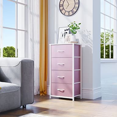 YITAHOME Storage Drawer with 4 Drawers - Fabric Dressers for Teen, Dresser for Bedroom, Living Room, Closets - Sturdy Steel Frame, Wooden Top & Easy Pull Fabric Bins, Pink - Image 2