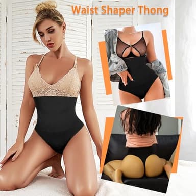 Womens Thong Shapewear Mid to High Waisted Shaper Thong WN0017(02#B Black#high Waisted firm,Medium) - Image 2