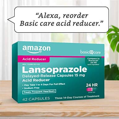 Amazon Basic Care Lansoprazole Delayed Release Capsules, 15 mg, Proton Pump Inhibitor, Acid Reducer, 24 Hour Heartburn Medicine, 42 Count Pack - Image 6
