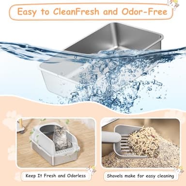 Stainless Steel Litter Box with Lid, Metal Litter Box with Cat Litter Mat,Extra Large Enclosed Cat Litter Boxes for Multiple Cats, Anti-Leakage,Non-Stick, Easy to Clean, Included Mat, Scoop - Image 6