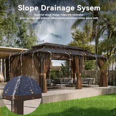 Aoxun 12'x20' Hardtop Gazebo, Aluminum Frame Permanent Pavilion with Curtains and Netting, Outdoor Polycarbonate Double Roof Canopy, Designed for Garden, Lawns, Patio - Image 2
