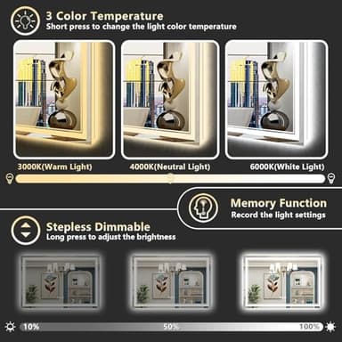 AWANDEE 55x36 LED Bathroom Mirror with Lights, Backlit + Front Lit, Anti-Fog Lighted Vanity Mirror for Bathroom Wall with 3 Colors, Stepless Dimmable, Memory, Shatter-Proof, Tempered Glass, ETL Listed - Image 4