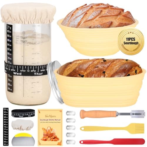 Sourdough Starter Kit, 34oz Sourdough Starter Jar, 2 Bread Proofing Baskets, Thermometer, Feeding Time Tracker, Metal Scraper, Easy to Clean, Complete Sourdough Bread Baking Supplies for Beginners - Image 1