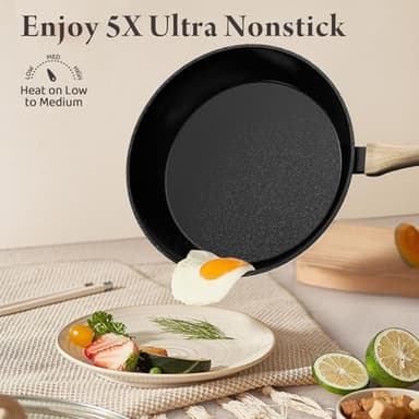Bazova 23 Pcs Pots and Pans Set, Non Stick Ceramic Cookware Set with 3 Frying Pans, Healthy Non-Toxic, Large Capacity,Induction Compatible, PFAS/PTFE/PFOA Free, Black - Image 5