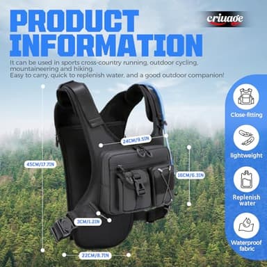 Criuage USA Original Patent Running Hydration Vest Backpack, Lightweight Chest Pack with 2.0L Water Bladder Bag Daypack for Hiking Running Cycling Race Marathon for Women Men (Black, Standard) - Image 2