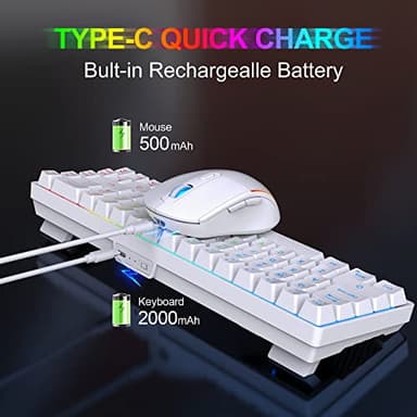 Snpurdiri 60% Wireless Gaming Keyboard and Mouse Combo,LED Backlit Rechargeable 2000mAh Battery,Mini Mechanical Feel Anti-ghosting Keyboard +Popular RGB Gaming Mice for PC Gamer (White) - Image 3