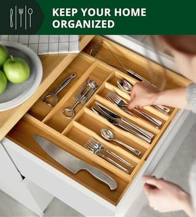 ROYAL CRAFT WOOD Luxury Bamboo Kitchen Drawer Organizer - Silverware Organizer, Utensil Holder & Cutlery Tray Drawer Dividers for Flatware (9 Slot, Natural) - Image 5