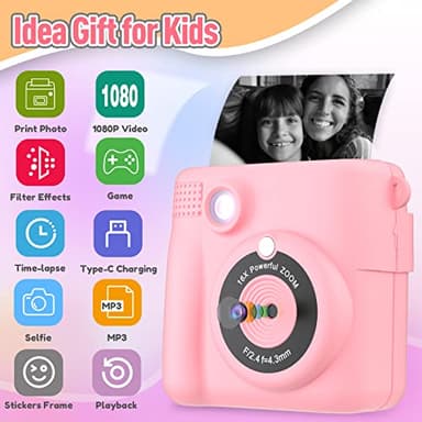 ESOXOFFORE Instant Print Camera for Kids, Christmas Birthday Gifts Girls Boys Age 3-12, HD Digital Video Cameras Toddler, Portable Toy 3 4 5 6 7 8 9 10 Year Old Girl with 32GB SD Card-Pink - Image 2