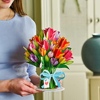 Paper Love HugePop Tulips Flower Bouquet 3D Pop Up Card, With Detachable Paper Bouquet, Gift for Birthday, Wedding, Thank You, All Occasions - Jumbo 10" x 14" Cards - Includes Envelope and Note Tag - Image 3