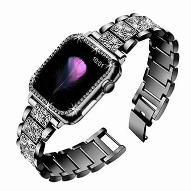 Mesime Compatible for Apple Watch Band with Screen Protector Case, Jewelry Replacement Bands 46mm 45mm 44mm 42mm 41mm 40 mm 38mm 2 Pack Protective Cover for iWatch Series 11/10/9/8/7/6/5/4/3/2/1/SE Women - Image 2
