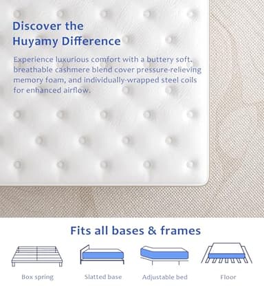 Huyamy Queen Mattress,12 Inch Memory Foam Hybrid Mattresses in a Box with Individual Pocket Spring,for Pressure Relief & Motion Isolation Queen Size Mattress,CertiPUR-US. - Image 8