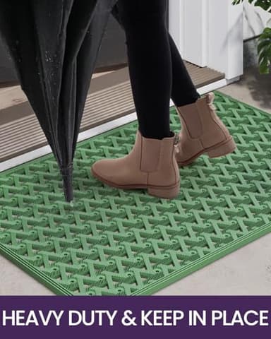 DEXI Front Door Mat Outside Entrance, 24x36 Welcome Rubber Doormat Waterproof, Drainage Heavy Duty Entry Mats with Non Slip Backing, Low Profile Dirt Trapper for Patio Entryway, Green - Image 4